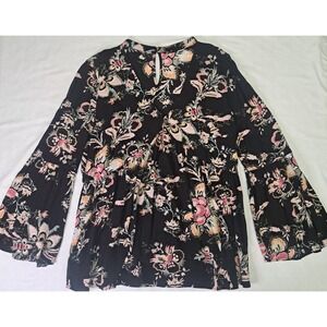 Ana L Floral Bell Sleeve Peasant Babydoll Top Cottage Coachella Whimsy y2k FLAW